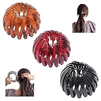 Women bird nest hair clip,3 Pcs plastic ball bun ponytail holder hair clip,Ponytail hairpin curling iron,Fashion Retro Leopard hair ties for thick hair and thin hair