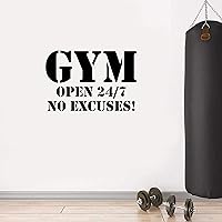 Gym Open 24/7 No Excuses! Wall Decal Door Mural Gym Motivation Inspirational Fitness Vinyl Decor Sticker (22
