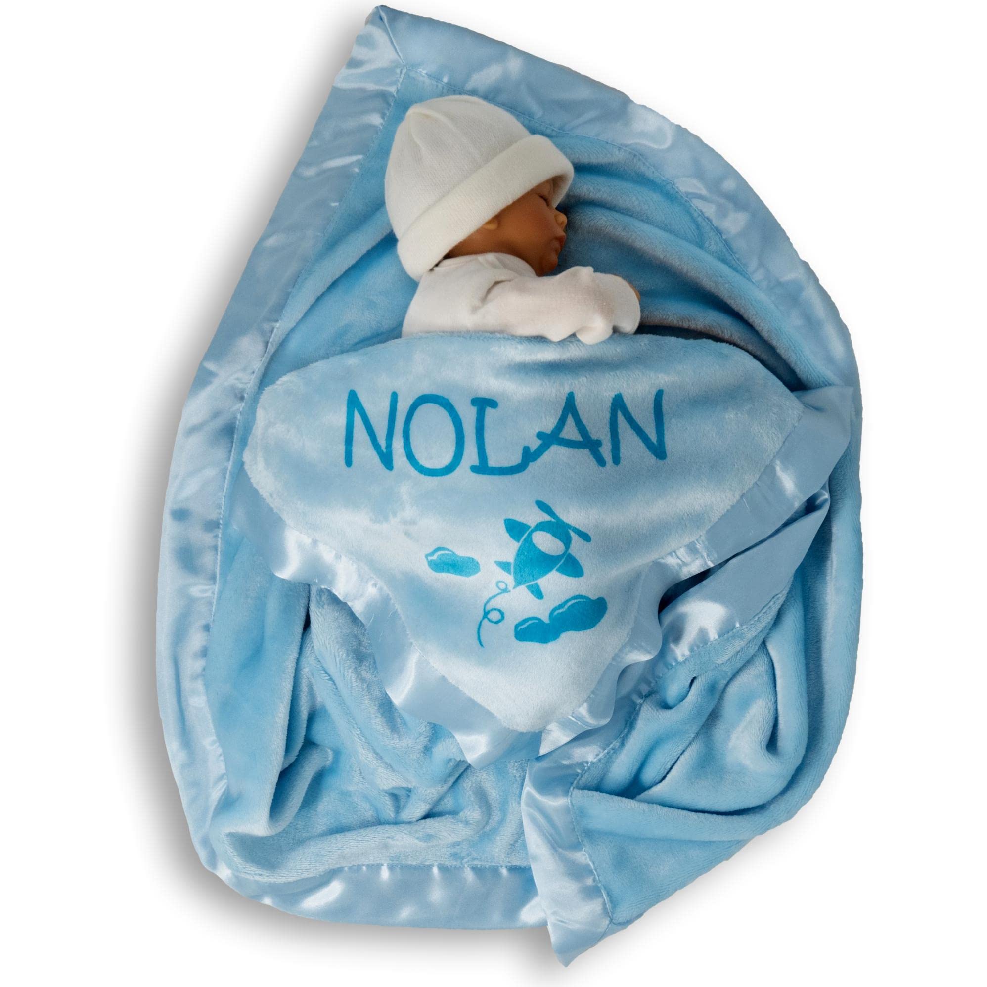 Custom Catch Personalized Airplane Baby Blanket - Boy Name Gift - Blue or Pink (1 Text LIne)