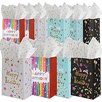Colorful Birthday Gift Bags with Tissue Paper, 10.6