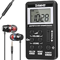 ZHIWHIS Portable Radio, AM FM Receiver with Sleep Timer, Rechargeable Stereo Radios with Digital Clock, DSP Tuner with Preset Function Pocket Walkmen for Walking Travel