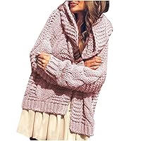 Cable Chunky Knit Hooded Cardigan for Women Oversized Open Front Long Sleeve Sweater Coat Fall Winter Casual Outwear