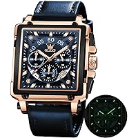 OLEVS Watches for Men Quartz Chronograph Leather Fashion Dress Watch Date Waterproof Luminous Casual Square Business Wristwatches