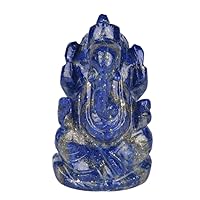Approximately 409.50 Ct Lapis Lazuli Gem Ganesh Statue - Hindu God Sculpt Statue V-7847