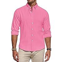J.VER Men's Linen Shirt Casual Lightweight Long Sleeve Solid Button Down Collar Shirts Beach Tops for Holiday Work