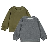Teach Leanbh Toddler Baby Boys Girls 2 Pack Sweatshirt Crewneck Cotton Long Sleeve Solid Color Pullover Tops