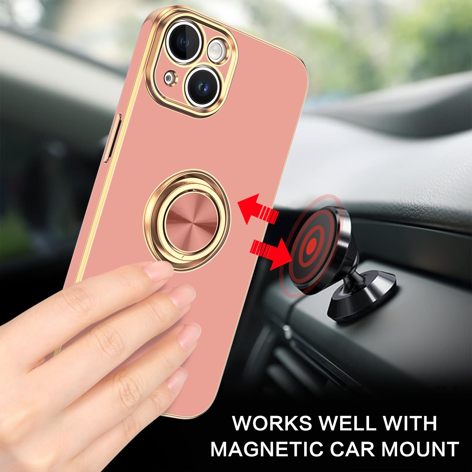 VENINGO iPhone 14 Case,Phone Cases for iPhone 14, Slim Fit Soft 360° Ring Holder Kickstand Magnetic Car Mount Supported Easy Clean Shockproof Protective Cover for Apple iPhone 14 6.1