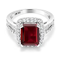 Gem Stone King 925 Sterling Silver Red Garnet Ring For Women (4.52 Cttw, Emerald Cut 10X8MM, Gemstone Birthstone, Available In Size 5, 6, 7, 8, 9)