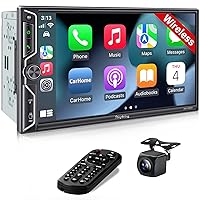 [QLED Screen Upgrade] Double Din Car Radio with Wireless Apple CarPlay and Android Auto, Bluetooth, 4.2-Channel Audio Output, MirrorLink, 7