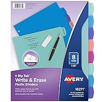 Avery Durable Plastic 8-Tab Write & Erase Big Tab Dividers for 3 Ring Binders, Pastel Brights (16271)