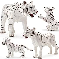 Gemini&Genius White Tiger Family Set Realistic Animal Figurines with Cub, Safari Animals Family Playset Figures, Educational Wildlife World Models, Cake Toppers Christmas Birthday Gift for Kids