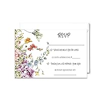 Paper Clever Party Wildflower RSVP Cards for Wedding Invitations with Envelopes Small Response Card All Occasions, Rustic Floral, 3.5x5, 25 Set