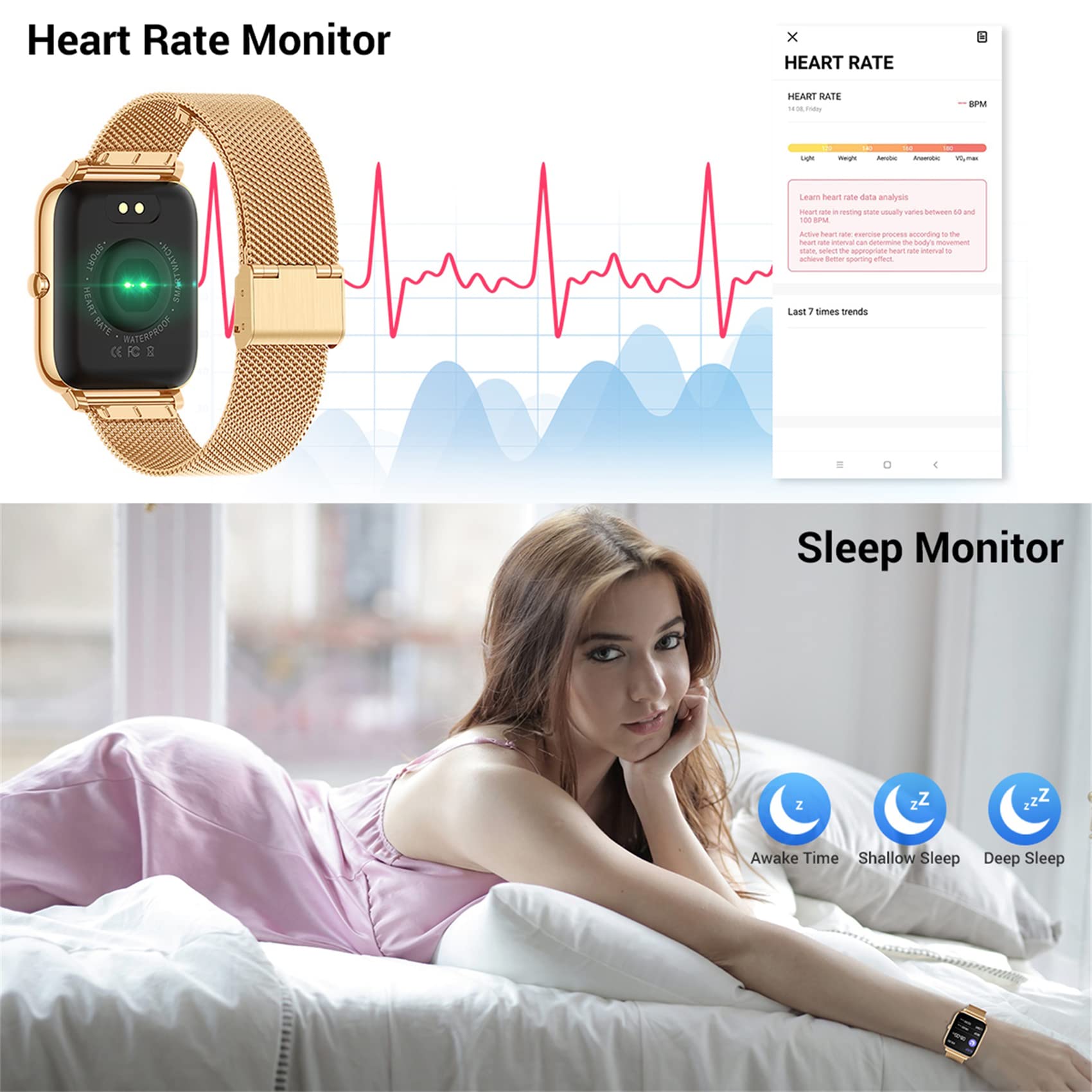CanMixs Smart Watch for Android Phones iOS Waterproof Smart Watches for Women Men Sports Digital Watch Fitness Tracker Heart Rate Blood Oxygen Sleep Monitor Touch Screen Compatible Samsung iPhone