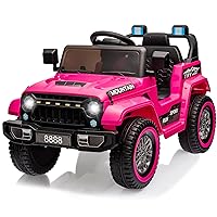12V Battery Powered Kids Ride On Truck w/ Remote Control, Suspension, 3 Speeds, LED Lights, Music & Horn - Pink