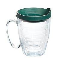 Clear & Colorful Lidded Made in USA Double Walled Insulated Tumbler Travel Cup Keeps Drinks Cold & Hot, 16oz Mug, Hunter Green Lid