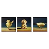 Stupell Industries Yoga Chick Trio Funny Farm Animals Stretching Poses, Design by Lucia Heffernan Canvas Wall Art, 17 x 17, Yellow