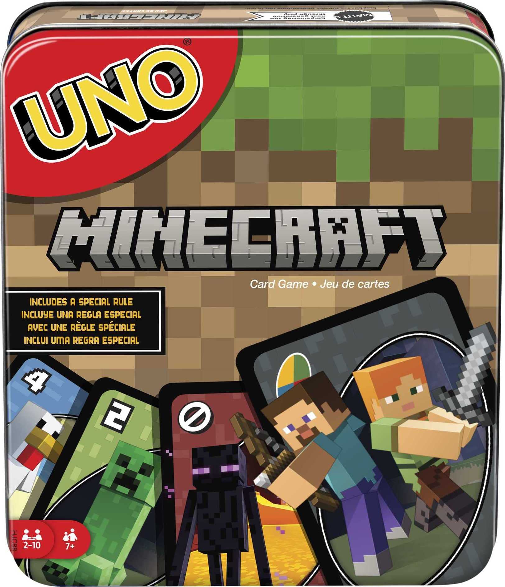 UNO Minecraft Card Game for Family Night with Minecraft-Themed Graphics in a Collectible Tin for 2-10 Players (Amazon Exclusive)