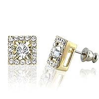 Forever Gold Austrian Crystal Square Ruffle Earrings Surgical Steel Posts & Comfort Backs E192G