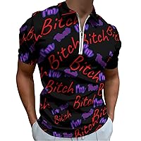 Sarcastic I'm That Bitch Funny Men's Zippered Polo Shirts Short Sleeve Golf T-Shirt Regular Fit Casual Tees