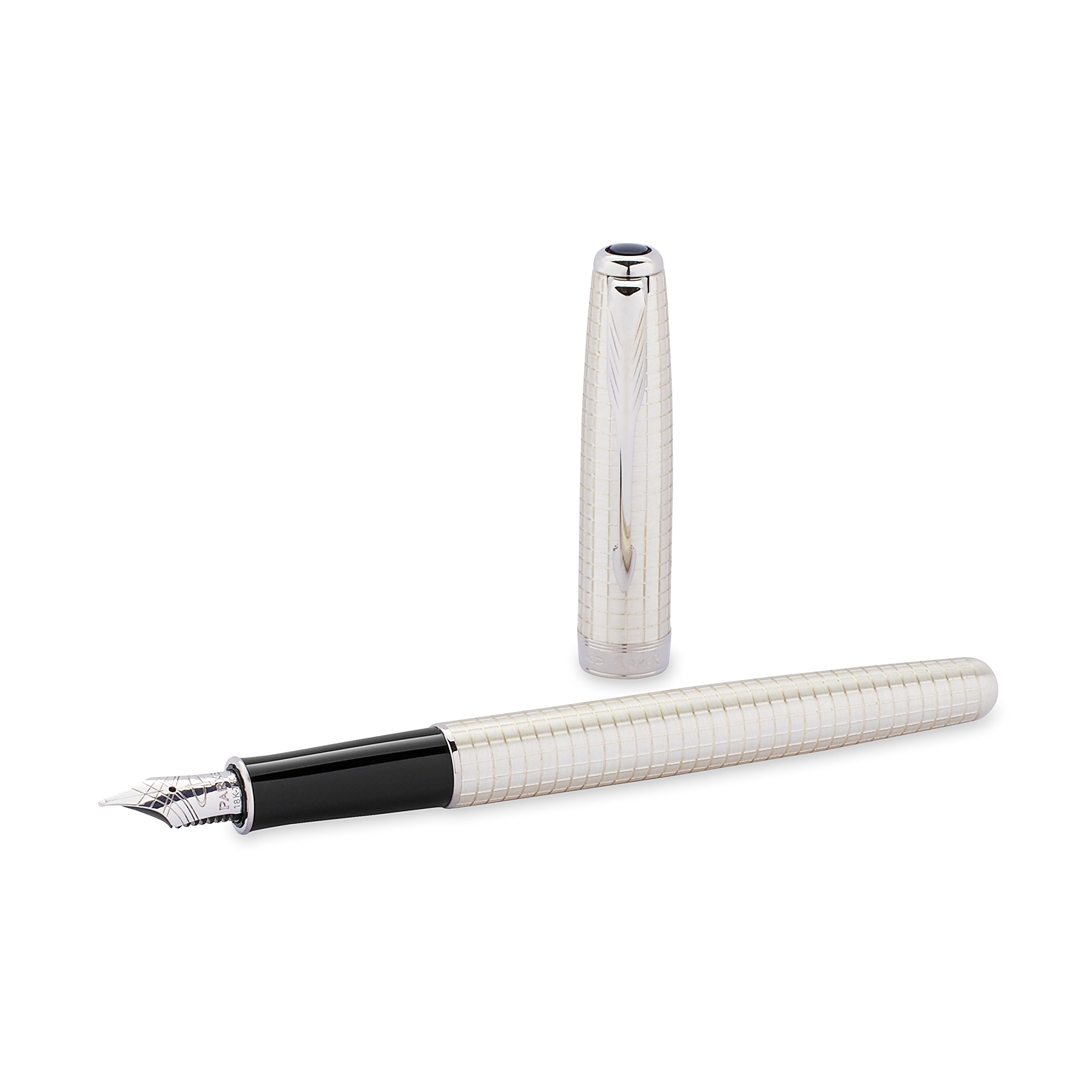 Parker Sonnet Cisele Silver with Palladium-plated Trim, Fountain Pen, Medium solid gold nib with Black ink (S0912500)