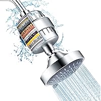 FEELSO Shower Head and 15 Stage Shower Filter Combo, High Pressure 5 Spray Settings Filtered Showerhead with Water Softener Filter Cartridge for Hard Water Remove Chlorine and Harmful Substances