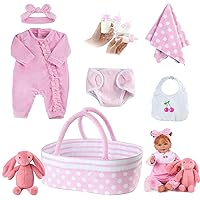 BABESIDE 8 Pcs Reborn Baby Doll Clothes with Bassinet for 17-22 Inch Baby Doll, Baby Doll Clothes Outfit Accessories fit Newborn Baby Doll Girl