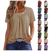 Tops for Women Trendy Summer Tops Buttons Solid Color Square Neck Cute Tops, S-2XL