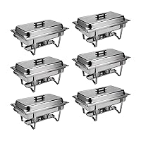 6 Pack 9QT Chafing Dish Stainless Steel Chafer Complete Set Buffet Servers Warmers for Home Party Buffets Wedding Banquet Silver