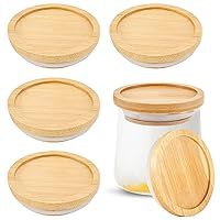 6 Pack Yogurt Jar Lids Set Bamboo Wood Lids with Silicone Sealing Rings Compatible with Oui Yogurt Jars Airtight Glass Storage