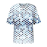 Men's Scrubs Tops Graphic Plus Size Short Sleeve V-Ncek Printed Working Nurse Unifrom with Pocket S-5XL