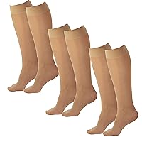 Ames Walker AW Style 76 Soft Sheer 8-15 mmHg Mild Compresion Knee High Stockings (3 Pack) Natural XXLarge