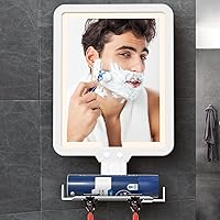 Heated Shower Mirror Fogless for Shaving, Lighted Shower Mirror 3 Color Dimming Shower Shaving Mirror, 9.5*8inch Anti-Fog Shower Mirror with Lights, Wall-Mounted Large Shaving Mirror with Razor Holder