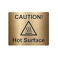 Caution Hot Surface Sign, Adhesive, Sticker, Notice - engraved with Universal Icon Symbol and Text (Size 12cm x 10cm) (Gold)