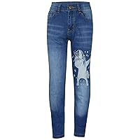 Girls Jeans Unicorn Dab Light Blue, Dark Blue, Black Denim Stretchy Pants Fashion Skinny Fit Trousers 3-14 Years