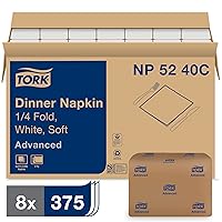 Tork White Soft Dinner Napkin, 1/4 Fold 2-ply, 16.3