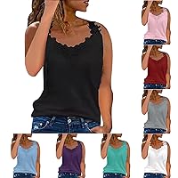 Women's Sexy V Neck Lace Cami Tank Tops, Camisole for Women 2024 Summer Floral Lace Applique Sleeveless Blouse Shirts Black