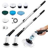 Electric Spin Scrubber - TZXTW Electric Cleaning Brush, Power Shower Scrubber, Portable Handheld Scrub with 8 Replaceable Heads and Adjustable Extension Handle for Bathroom Floor Bathtub Car Tile