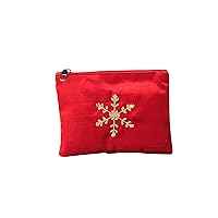 Red Velvet Small Clutch/Pouch Bag Christmas Snowflake Beach Bag Zipper Gift Bag