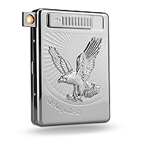 20 PCS Set Metal Cigarette Case Holder Arc Lighter with 3D Eagle Rechargeable Electric Arc Lighter Windproof Flameless USB Cigarette Case Lighter (Silver)