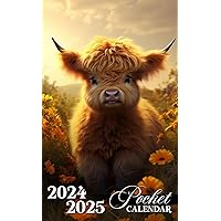 Pocket Calendar 2024-2025: 2 Years Pocket Planner with Inspirational Quotes January 2024 to December 2025, 24 Month Small Organizer 4x6.5 | Baby Highland Cow
