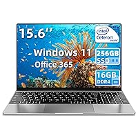 15.6 Inch Laptop Windows 11 16GB RAM 256GB SSD Celeron Quad-Core up to 2.9GHz, PC Notebook with Dual Band WiFi, USB 3.0, Fingerprint Reader, Backlit Keyboard (Silver)