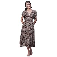 Women’s Printed Dress, V-Neck, Short Sleeves, Ruffled Midi Summer Viscose Dress