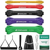 Odoland 5 Packs Pull Up Assist Bands, Pull Up Straps, Resistance Bands with Door Anchor and Handles, Stretch Mobility, Powerlifting and Extra Durable Exercise Bands with eGuide