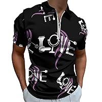 Hairdresser Love Mens Polo Shirts Quick Dry Short Sleeve Zippered Workout T Shirt Tee Top