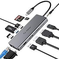 USB C Hub, TOTU Upgraded 13 in 1 Type C Hub to 4K HDMI & DP, VGA, 2 USB3.0/2 USB2.0/75W PD, Triple Display Docking Station for MacBook Pro and Windows USB C Systems, macOS only Support Mirror 1
