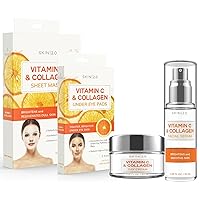 Vitamin C and Collagen Beauty Value Set - Serum, Moisturizer, Under Eye Pads & Face Sheet Masks