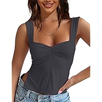 MISSACTIVER Women's Ruched Sweetheart Neck Crop Cami Side Split Sleeveless Backless Pleated Trendy Cropped Tank Tops Bustier