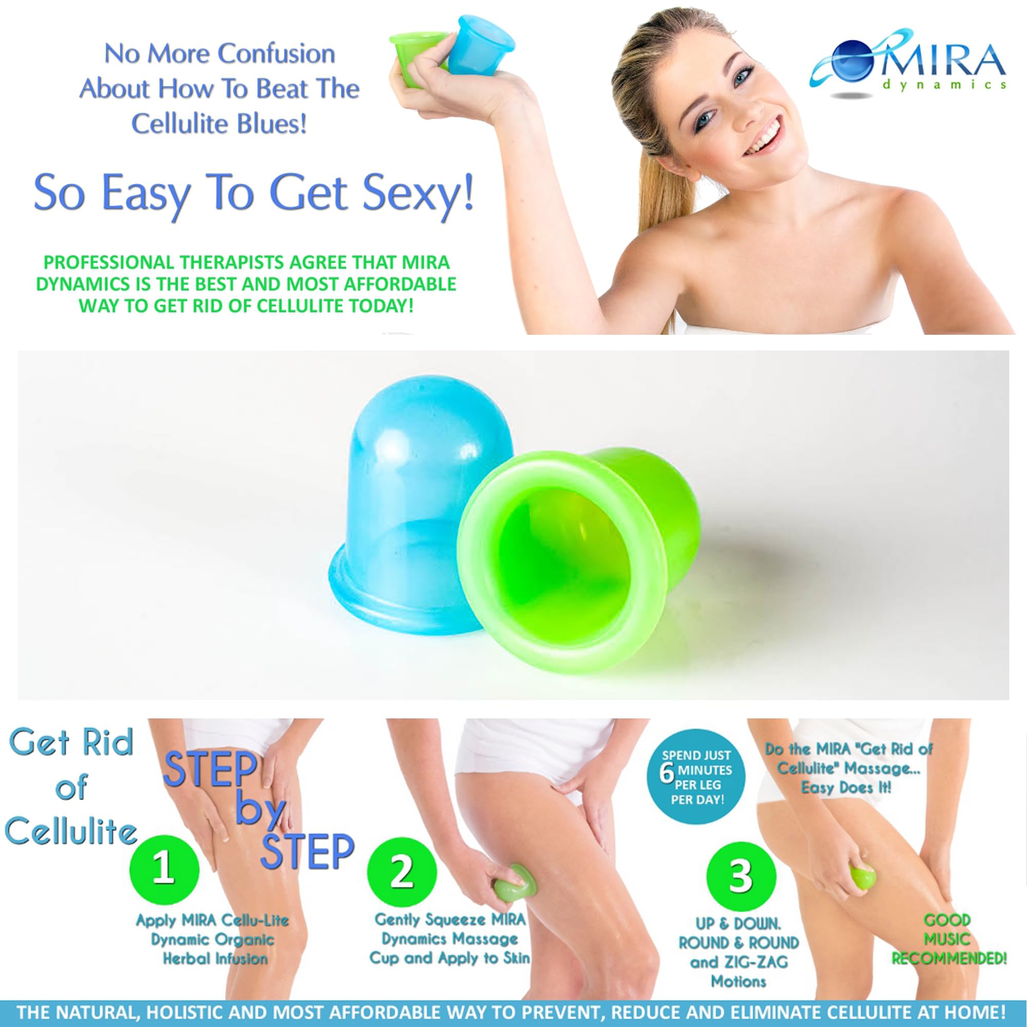 Mira Dynamics Massage Cups for Cupping Therapy - 2 Silicone Cups Set - Hard & Soft - Anti-Cellulite Massager - Vacuum Suction Cup for Cellulite Treatment - Amazing Cellulite Remover