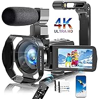 Video Camera Camcorder, UHD 4K 48MP Video Camera for YouTube 18 X Digital Camcorder IR Night Vision Wi-Fi Vlogging Camera With Microphone 2.4G Remote 3 in Touch Screen Handheld Stabilizer