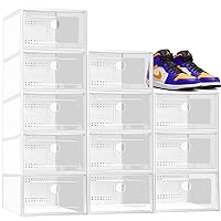 Clear Shoe Boxes Stackable Shoe Storage Boxes with Lids,12 Pack Shoe Boxes Clear Plastic Stackable Shoe Organizers For Closet